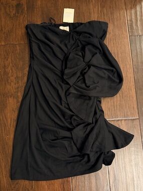 Black Strapless Ruffle Flower Dress - Women